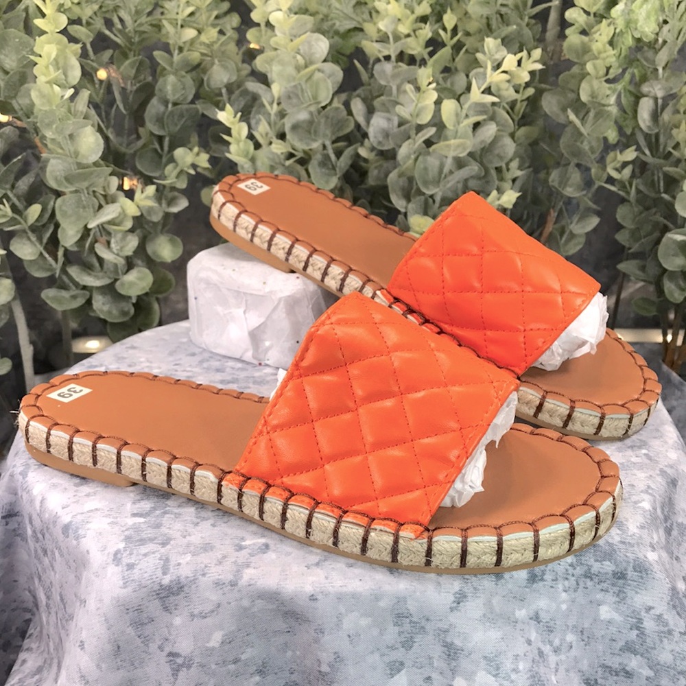 🧡Orange🧡 One Band Espadrille Slides Women’s 8M (EUR39)☀️Brand NEW☀️Condition!